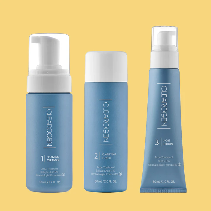 30DaySSKit_013124_ColoredBkg_1 Clearogen Sensitive Skin Acne Clearing 3 Step Treatment with Salicylic Acid - Image 1