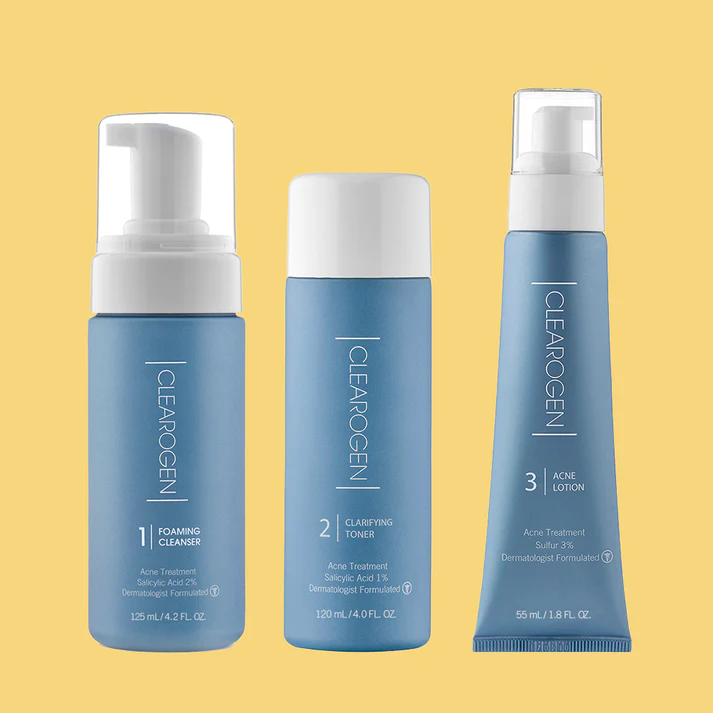 60_Day_SS_Kit_020124_ColoredBkg_1 Clearogen Sensitive Skin Acne Clearing 3 Step Treatment with Salicylic Acid - Image 1