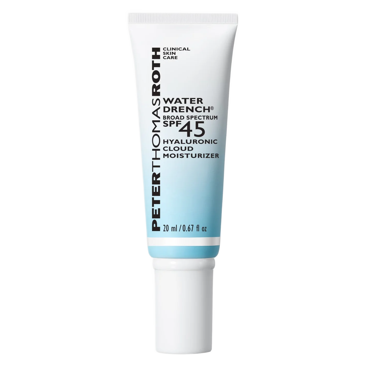 19-02-030-WD-SPF-20ml-Tube-CapOn-NoRef-grey-2000x2000-1592806b-a4b5-4567-9dae-fe81af908d8b Peter Thomas Roth Water Drench Broad Spectrum SPF 45 Hyaluronic Cloud Moisturizer (Travel Size) - Image 1