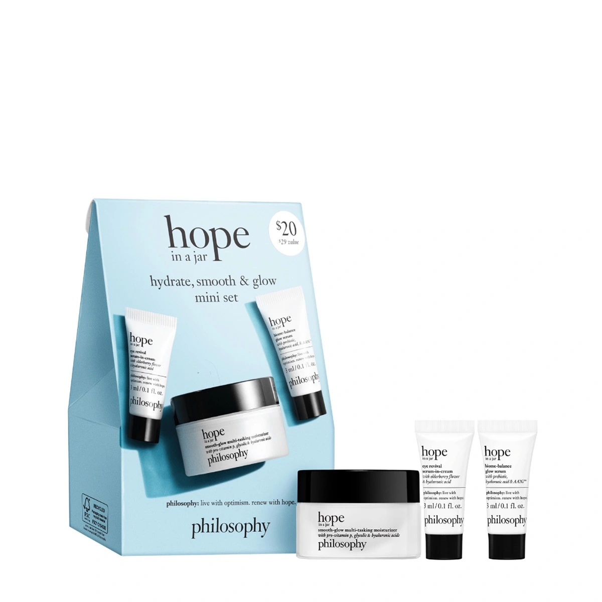3616303322908 Philosophy Hope In A Jar Hydrate, Smooth & Glow Mini Set Trio - Image 1
