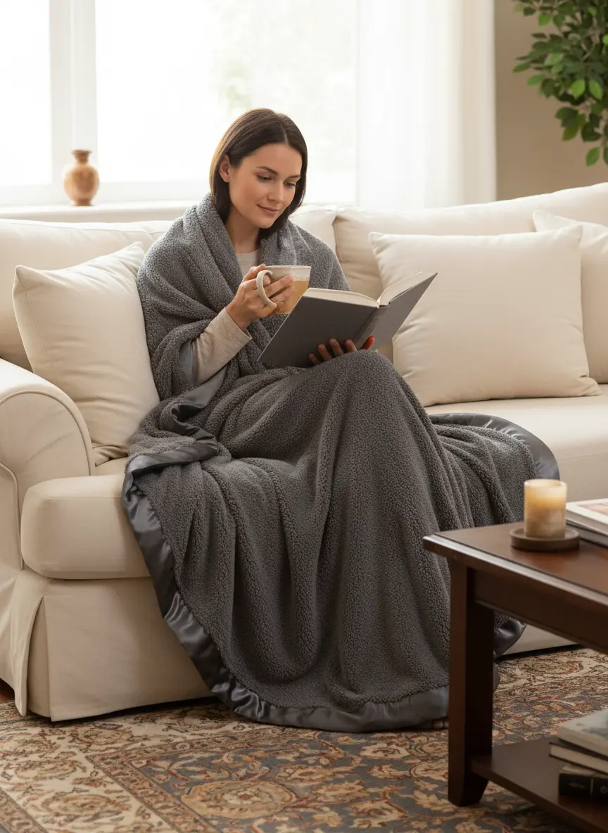 person-wrapped-in-grey-throw-2000x Little Giraffe Chenille Luxury Home Throw (45" x 59") - Image 1