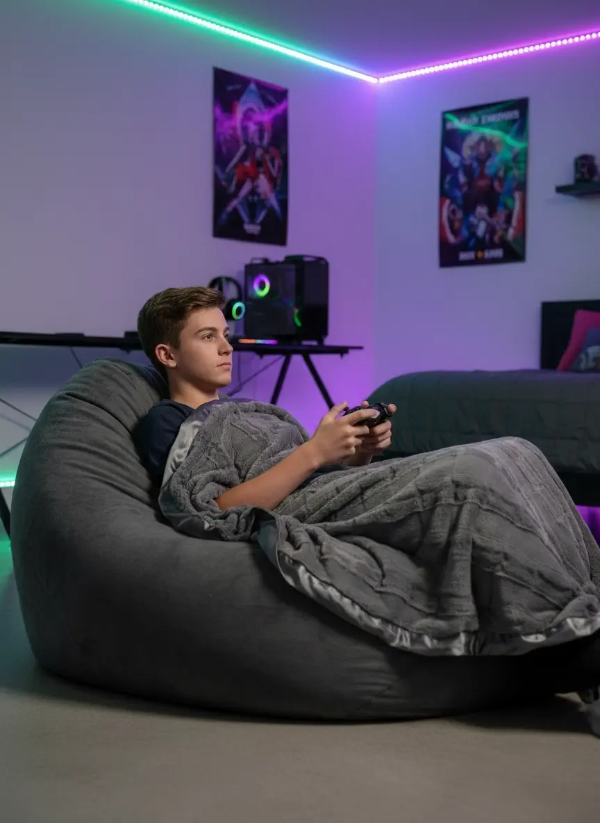 teen-gaming-without-tv-2000x Little Giraffe Luxe™ Waterfall Teens, Tweens & Young Adults Throw (45" x 59") - Image 1